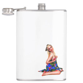 Retro Pinup Tropische Tiki Beach Meisje Witte Hip Heupfles