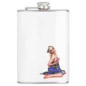 Retro Pinup Tropische Tiki Beach Meisje Witte Hip Heupfles (Voorkant)