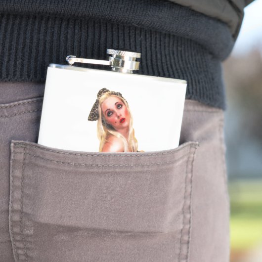 Retro Pinup Tropische Tiki Beach Meisje Witte Hip Heupfles (Voorbeeld)