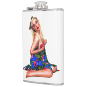 Retro Pinup Tropische Tiki Beach Meisje Witte Hip Heupfles (Links)