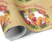 Retro Pinup Wreath Fabulous Kerstmis Cadeaupapier (Rol Hoek)