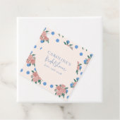 Retro Pioen Bloem Blauw Stippen Bruiloft Shower Cu Bedankjes Labels (In situ)