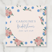 Retro Pioen Bloem Blauw Stippen Bruiloft Shower Cu Bedankjes Labels (Achterkant)