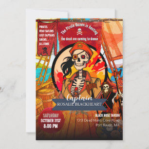 Retro Piraat Koningin Halloween Feest Kaart