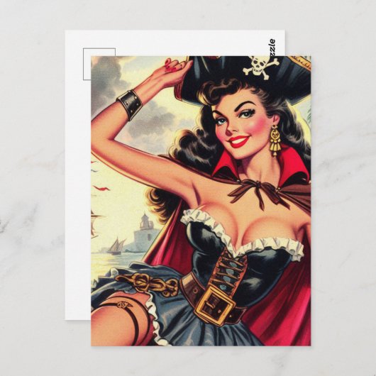 Retro Pirate Pin Up Briefkaart (Voorkant / Achterkant)