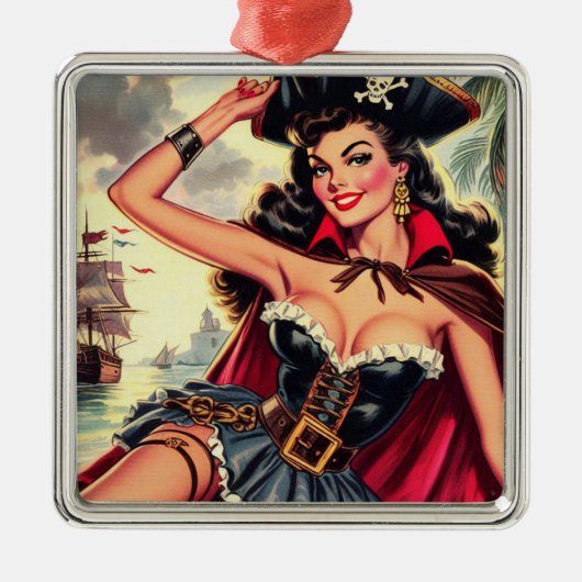 Retro Pirate Pin Up Metalen Ornament (Voorkant)