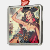 Retro Pirate Pin Up Metalen Ornament (Links)