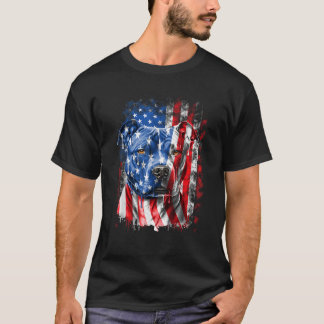 Retro Pitbull Hond Amerikaanse Vlag Onafhankelijkh T-shirt