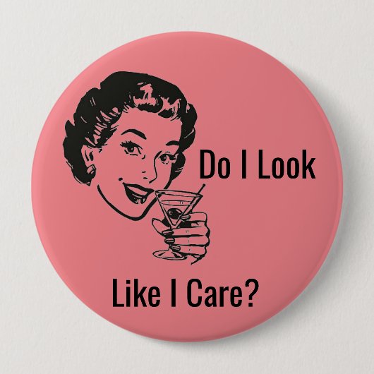 Retro pittige dame knop ronde button 4,0 cm (Voorkant)