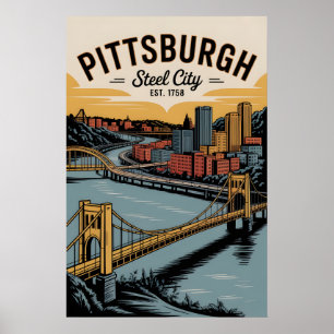 Retro Pittsburgh Pennsylvania Staalstad Vintage Poster