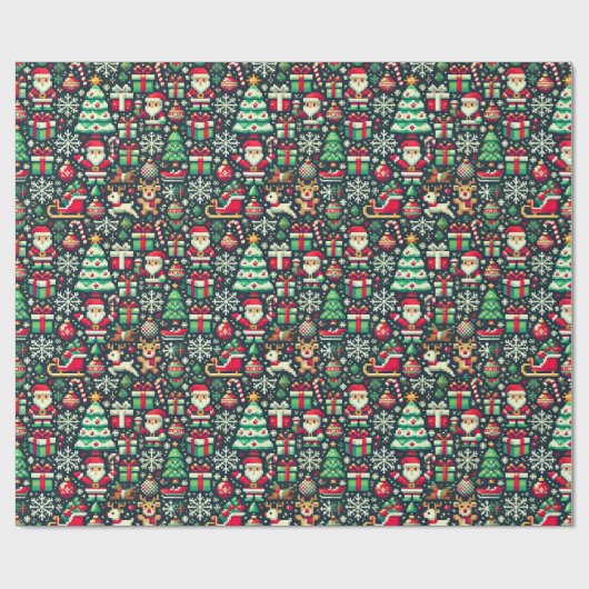 Retro Pixel Art Christmas Wrapping Paper Cadeaupapier (Vlak)