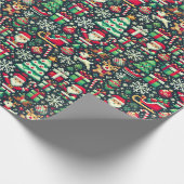 Retro Pixel Art Christmas Wrapping Paper Cadeaupapier (Hoek)