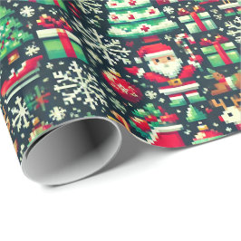 Retro Pixel Art Christmas Wrapping Paper Cadeaupapier