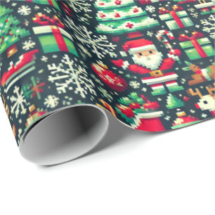 Retro Pixel Art Christmas Wrapping Paper Cadeaupapier