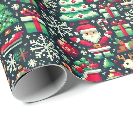 Retro Pixel Art Christmas Wrapping Paper Cadeaupapier (Rol Hoek)