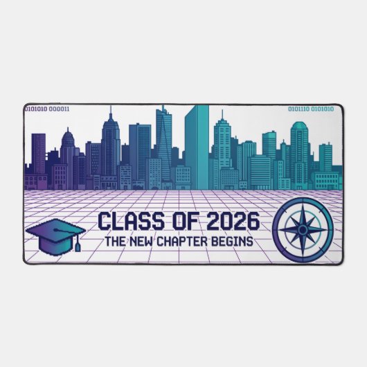 Retro Pixel Art Class of 2026 Cyberpunk Cityscape  Bureaumat (Voorkant)