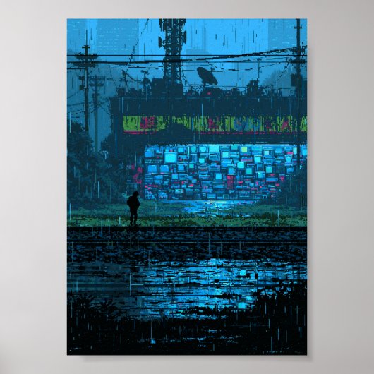 Retro Pixel Art Cyberpunk Muur Poster (Voorkant)