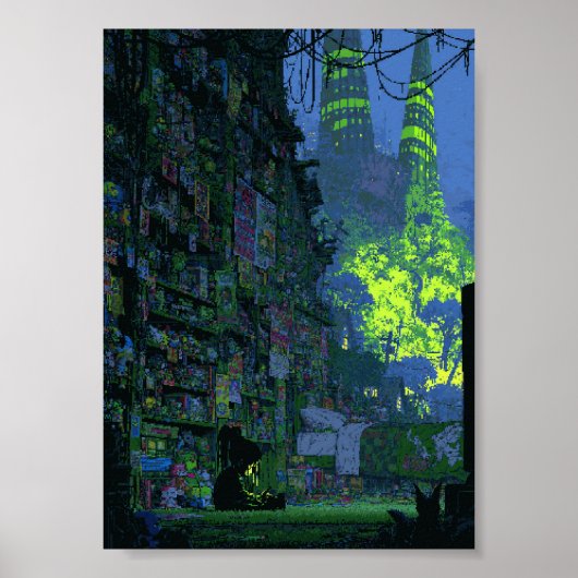 Retro Pixel Art Cyberpunk Steeg Poster (Voorkant)