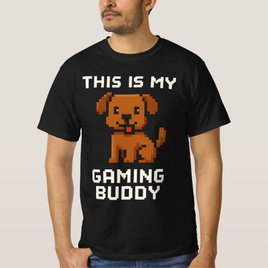 Retro Pixel Art Dog - "Dit is mijn gaming buddy sp T-shirt (Voorkant)