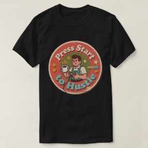 Retro Pixel Art Druk op Start om te Hustlen Koffie T-shirt