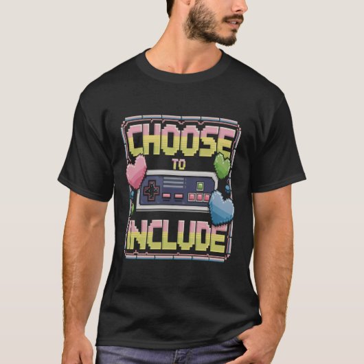 Retro Pixel Art Gamer Inclusion – Kies voor Inclus T-shirt (Voorkant)