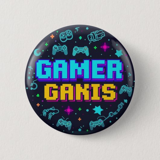 Retro Pixel Art Gaming Button Design" (Voorkant)