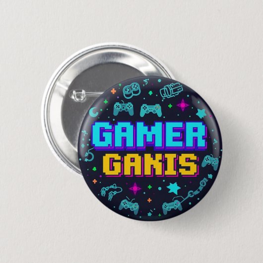 Retro Pixel Art Gaming Button Design" (Voorkant /achterkant)