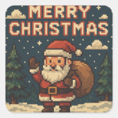 Retro Pixel Art Merry Christmas Vierkante Sticker (Voorkant)