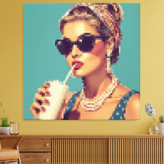 Retrô Pixel Art Mulher Glamour Vintage Anos 50 Canvas Afdruk