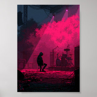Retro Pixel Art Muzikant Rustend op het Podium Poster