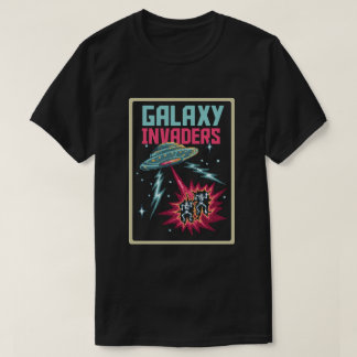 Retro Pixel Art Neon Pink and Teal Galaxy Invaders T-shirt
