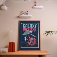 Retro Pixel Art Neon Roze en Turquoise Galaxy Inva