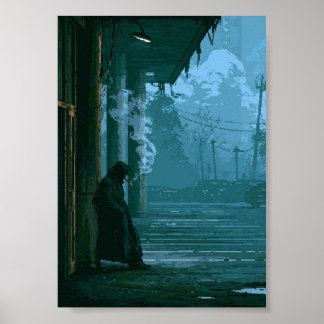 Retro Pixel Art Noir Agent die Rookt Poster