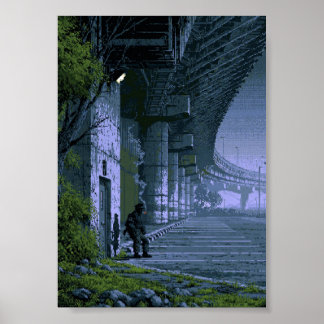 Retro Pixel Art Noir Officier die Rookt Poster