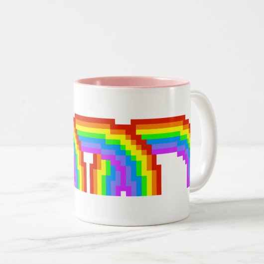 Retro Pixel Art Rainbow-Mok Tweekleurige Koffiemok (Voorkant rechts)