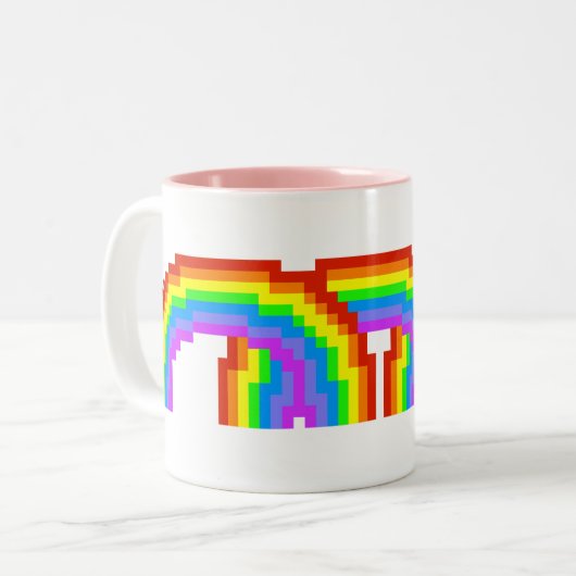 Retro Pixel Art Rainbow-Mok Tweekleurige Koffiemok (Voorkant links)