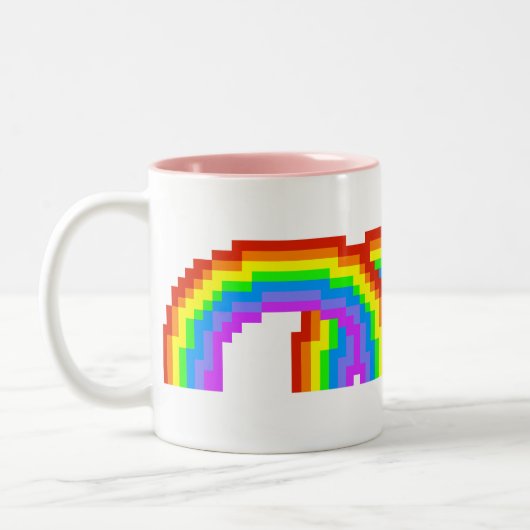 Retro Pixel Art Rainbow-Mok Tweekleurige Koffiemok (Links)