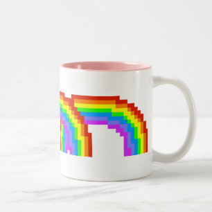 Retro Pixel Art Rainbow-Mok Tweekleurige Koffiemok