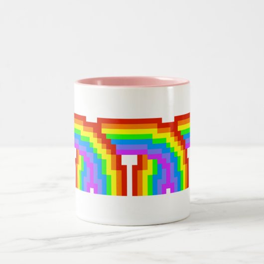 Retro Pixel Art Rainbow-Mok Tweekleurige Koffiemok (Center)