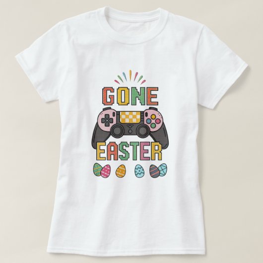 Retro Pixel Bunny Gaming; Schattigee Gone Easter G T-shirt (Design voorkant)