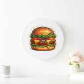 Retro Pixel Cheeseburger Clock Grote Klok (Huis)