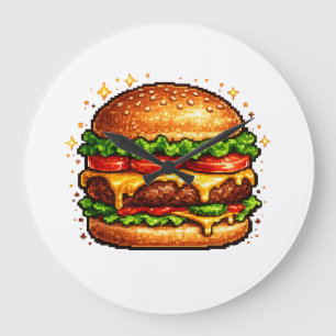Retro Pixel Cheeseburger Klok