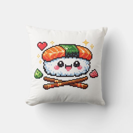 Retro Pixel Cute Kawaii Sushi Kussen Kussenhoes (Voorkant)