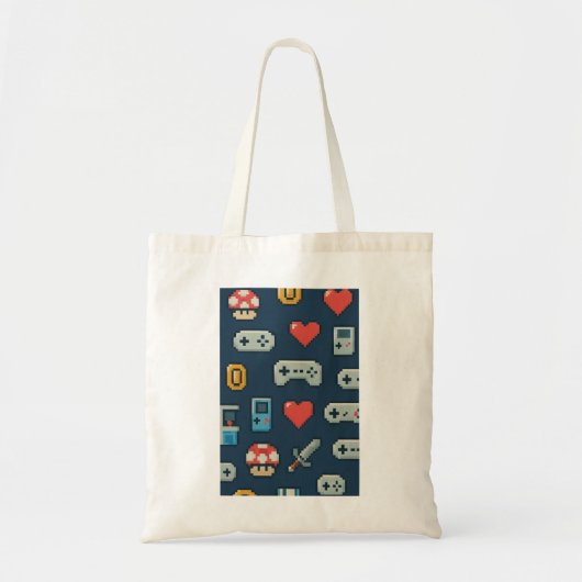 Retro Pixel Gamer Icons 8-bit Style Game Tote Bag (Voorkant)