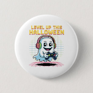 Retro Pixel Geest Gamer Halloween Schattig Griezel Ronde Button 5,7 Cm