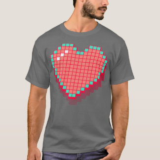 Retro Pixel Heart Pink 3D RxTp T-shirt