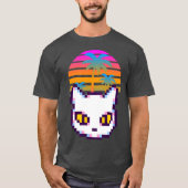 Retro Pixel Kitty Cat Palm Trees Sunset T-shirt (Voorkant)