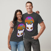 Retro Pixel Kitty Cat Palm Trees Sunset T-shirt (Unisex)