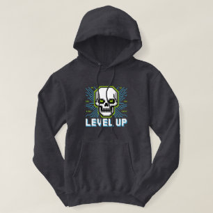 Retro Pixel Level Up Gamer Schedel Hoodie