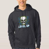 Retro Pixel Level Up Gamer Skull Hoodie (Voorkant)